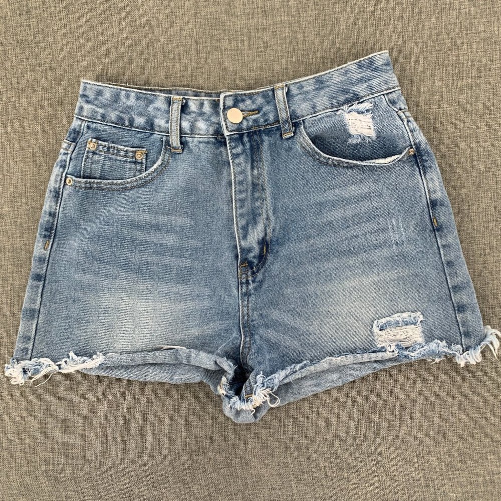SHEIN Womens Denim High Waisted Shorts Small W/ Fringe & Distressed Jean Shorts